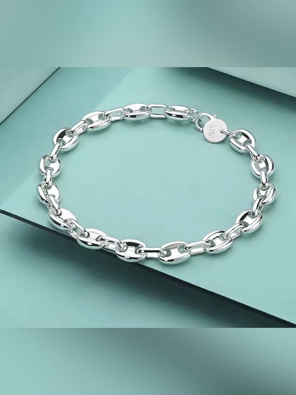 Italian Luxury Boutique Sterling Silver 925 Oval Marina Link Bracelet NWOT